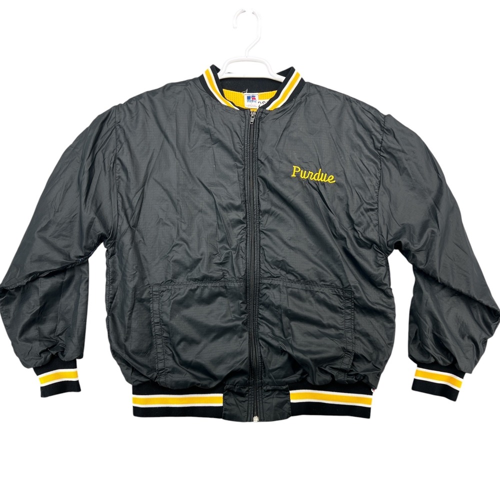 Vintage Russell Athletic Purdue University Jacket Mens Large Black Nylon USA
